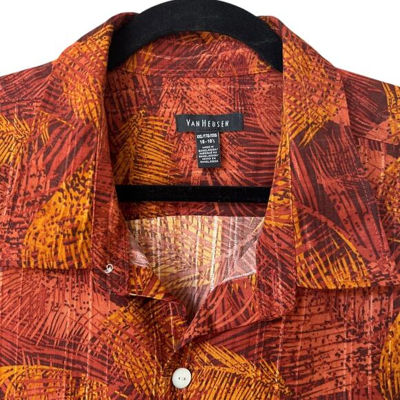 Van Heusen Men's Red + Orange Palm Frond Hawaiian Shirt Size XXL 2X - Picture 3 of 6